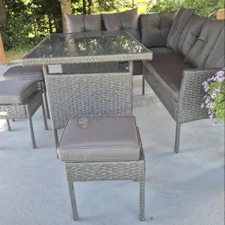 Narożnik z technorattanu 190x140cm z wysokim stołem i 3 pufami Torino Corner Anthracite