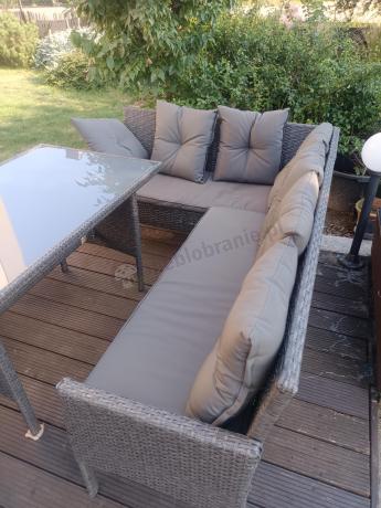 Narożnik z technorattanu 190x140cm z wysokim stołem i 3 pufami Torino Corner Anthracite