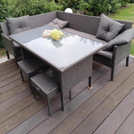 Narożnik z technorattanu 190x140cm z wysokim stołem i 3 pufami Torino Corner Anthracite
