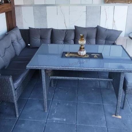Narożnik z technorattanu 190x140cm z wysokim stołem i 3 pufami Torino Corner Anthracite