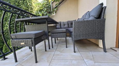 Narożnik z technorattanu 190x140cm z wysokim stołem i 3 pufami Torino Corner Anthracite