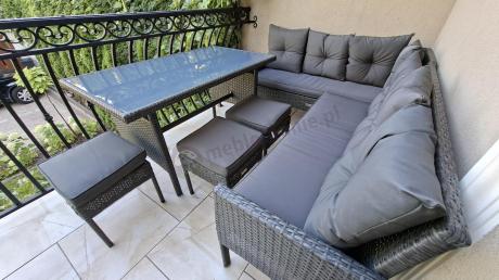Narożnik z technorattanu 190x140cm z wysokim stołem i 3 pufami Torino Corner Anthracite