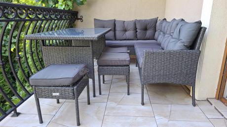 Narożnik z technorattanu 190x140cm z wysokim stołem i 3 pufami Torino Corner Anthracite