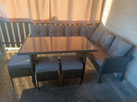 Narożnik z technorattanu 190x140cm z wysokim stołem i 3 pufami Torino Corner Anthracite