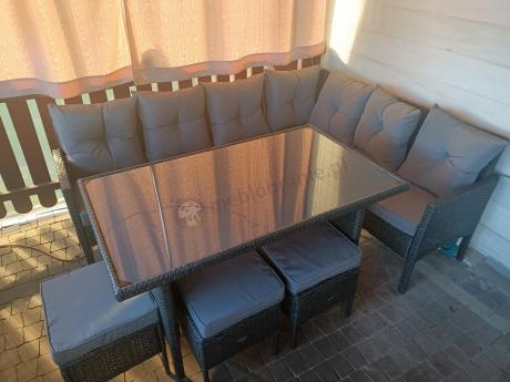 Narożnik z technorattanu 190x140cm z wysokim stołem i 3 pufami Torino Corner Anthracite