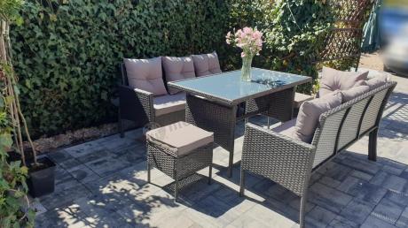 Narożnik z technorattanu 190x140cm z wysokim stołem i 3 pufami Torino Corner Anthracite