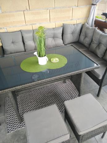 Narożnik z technorattanu 190x140cm z wysokim stołem i 3 pufami Torino Corner Anthracite