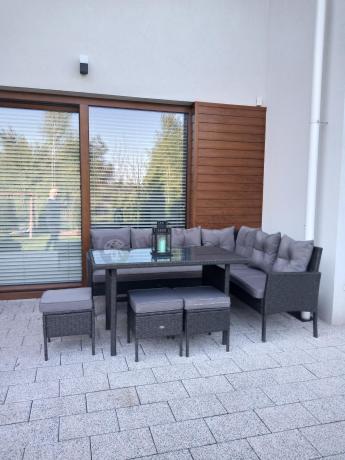 Narożnik z technorattanu 190x140cm z wysokim stołem i 3 pufami Torino Corner Anthracite