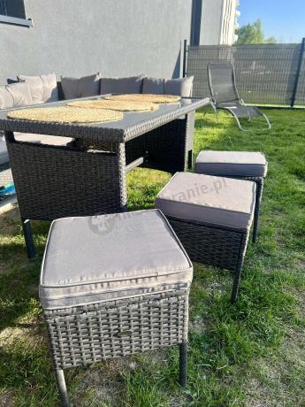 Narożnik z technorattanu 190x140cm z wysokim stołem i 3 pufami Torino Corner Anthracite