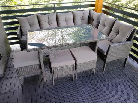 Narożnik z technorattanu 190x140cm z wysokim stołem i 3 pufami Torino Corner Anthracite