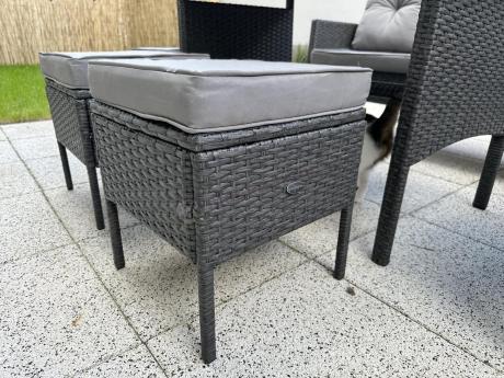 Narożnik z technorattanu 190x140cm z wysokim stołem i 3 pufami Torino Corner Anthracite