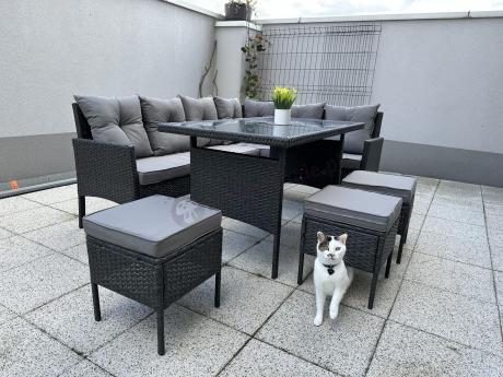 Narożnik z technorattanu 190x140cm z wysokim stołem i 3 pufami Torino Corner Anthracite