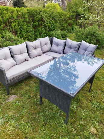Narożnik z technorattanu 190x140cm z wysokim stołem i 3 pufami Torino Corner Anthracite