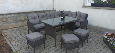 Narożnik z technorattanu 190x140cm z wysokim stołem i 3 pufami Torino Corner Anthracite