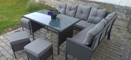 Narożnik z technorattanu 190x140cm z wysokim stołem i 3 pufami Torino Corner Anthracite