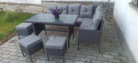 Narożnik z technorattanu 190x140cm z wysokim stołem i 3 pufami Torino Corner Anthracite