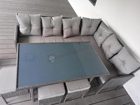 Narożnik z technorattanu 190x140cm z wysokim stołem i 3 pufami Torino Corner Anthracite