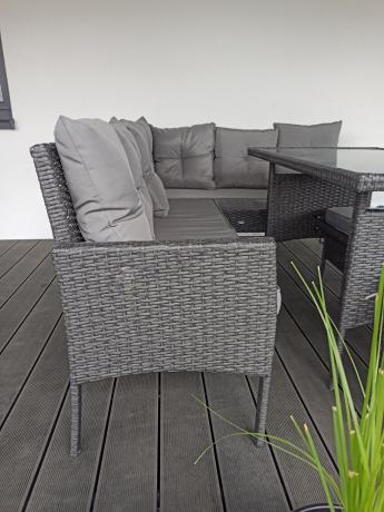Narożnik z technorattanu 190x140cm z wysokim stołem i 3 pufami Torino Corner Anthracite