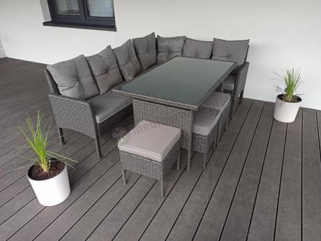 Narożnik z technorattanu 190x140cm z wysokim stołem i 3 pufami Torino Corner Anthracite