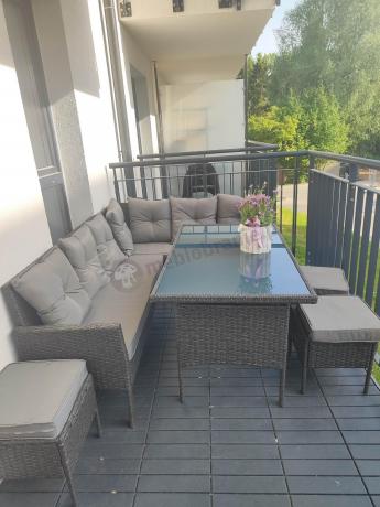 Narożnik z technorattanu 190x140cm z wysokim stołem i 3 pufami Torino Corner Anthracite