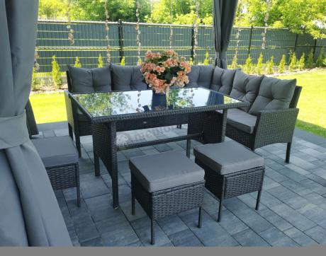 Narożnik z technorattanu 190x140cm z wysokim stołem i 3 pufami Torino Corner Anthracite