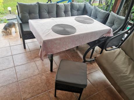 Narożnik z technorattanu 190x140cm z wysokim stołem i 3 pufami Torino Corner Anthracite
