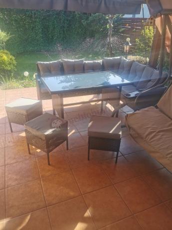 Narożnik z technorattanu 190x140cm z wysokim stołem i 3 pufami Torino Corner Anthracite