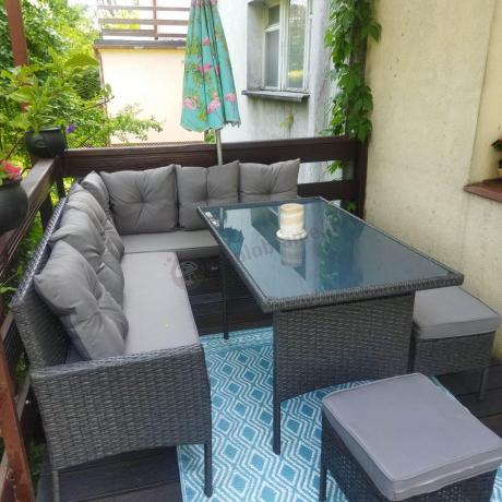 Narożnik z technorattanu 190x140cm z wysokim stołem i 3 pufami Torino Corner Anthracite