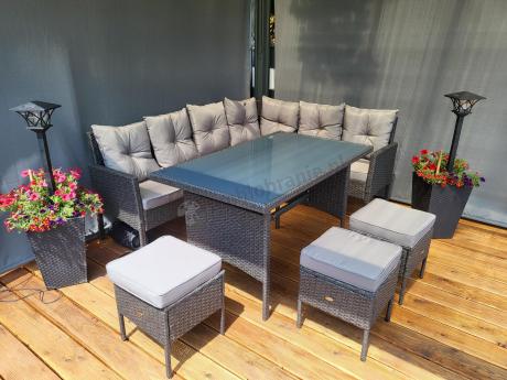 Narożnik z technorattanu 190x140cm z wysokim stołem i 3 pufami Torino Corner Anthracite