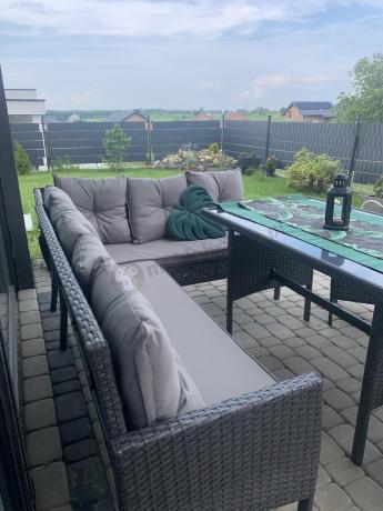 Narożnik z technorattanu 190x140cm z wysokim stołem i 3 pufami Torino Corner Anthracite