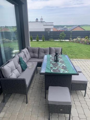 Narożnik z technorattanu 190x140cm z wysokim stołem i 3 pufami Torino Corner Anthracite