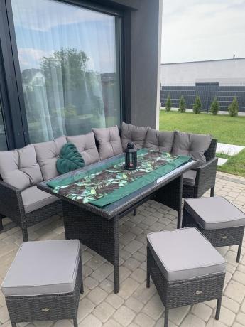 Narożnik z technorattanu 190x140cm z wysokim stołem i 3 pufami Torino Corner Anthracite