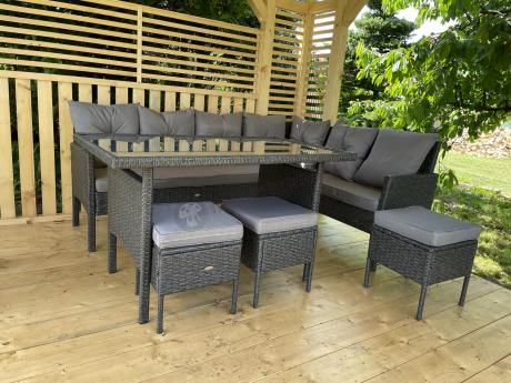 Narożnik z technorattanu 190x140cm z wysokim stołem i 3 pufami Torino Corner Anthracite
