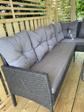 Narożnik z technorattanu 190x140cm z wysokim stołem i 3 pufami Torino Corner Anthracite