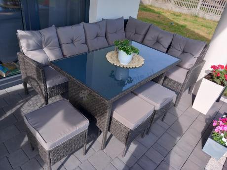 Narożnik z technorattanu 190x140cm z wysokim stołem i 3 pufami Torino Corner Anthracite