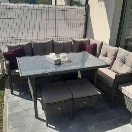 Narożnik z technorattanu 190x140cm z wysokim stołem i 3 pufami Torino Corner Anthracite