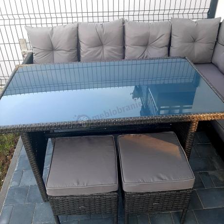 Narożnik z technorattanu 190x140cm z wysokim stołem i 3 pufami Torino Corner Anthracite