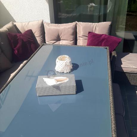 Narożnik z technorattanu 190x140cm z wysokim stołem i 3 pufami Torino Corner Anthracite