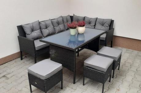 Narożnik z technorattanu 190x140cm z wysokim stołem i 3 pufami Torino Corner Anthracite