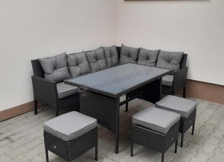 Narożnik z technorattanu 190x140cm z wysokim stołem i 3 pufami Torino Corner Anthracite