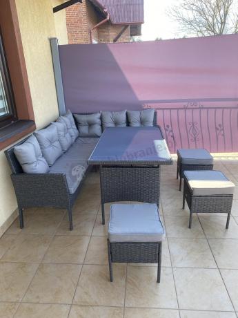 Narożnik z technorattanu 190x140cm z wysokim stołem i 3 pufami Torino Corner Anthracite