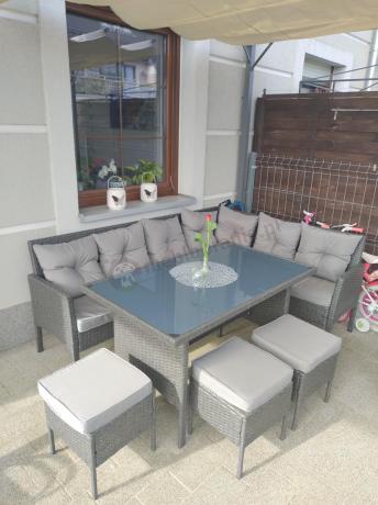 Narożnik z technorattanu 190x140cm z wysokim stołem i 3 pufami Torino Corner Anthracite