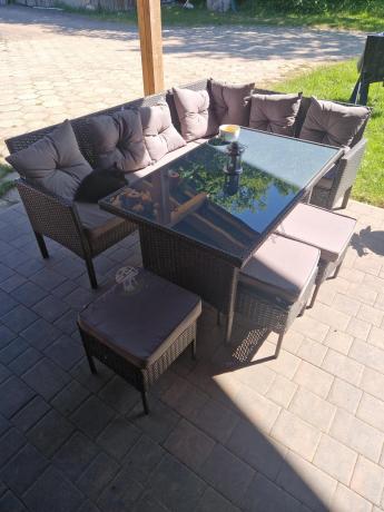 Narożnik z technorattanu 190x140cm z wysokim stołem i 3 pufami Torino Corner Anthracite