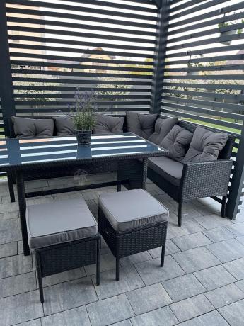 Narożnik z technorattanu 190x140cm z wysokim stołem i 3 pufami Torino Corner Anthracite
