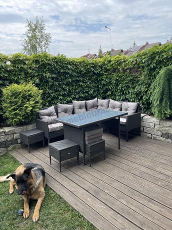 Narożnik z technorattanu 190x140cm z wysokim stołem i 3 pufami Torino Corner Anthracite