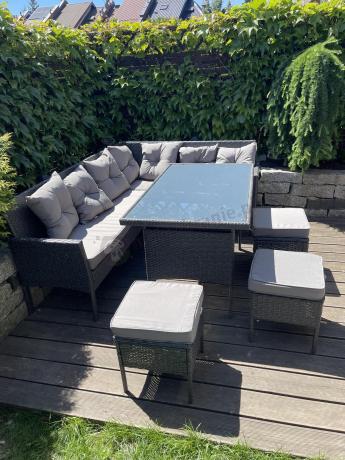Narożnik z technorattanu 190x140cm z wysokim stołem i 3 pufami Torino Corner Anthracite