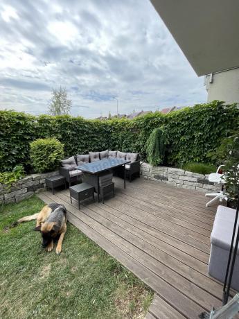 Narożnik z technorattanu 190x140cm z wysokim stołem i 3 pufami Torino Corner Anthracite