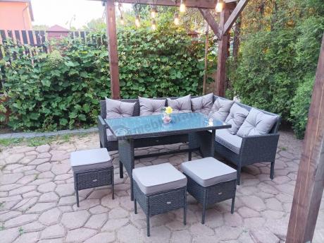 Narożnik z technorattanu 190x140cm z wysokim stołem i 3 pufami Torino Corner Anthracite