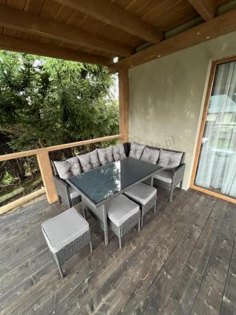Narożnik z technorattanu 190x140cm z wysokim stołem i 3 pufami Torino Corner Anthracite