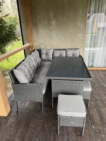 Narożnik z technorattanu 190x140cm z wysokim stołem i 3 pufami Torino Corner Anthracite